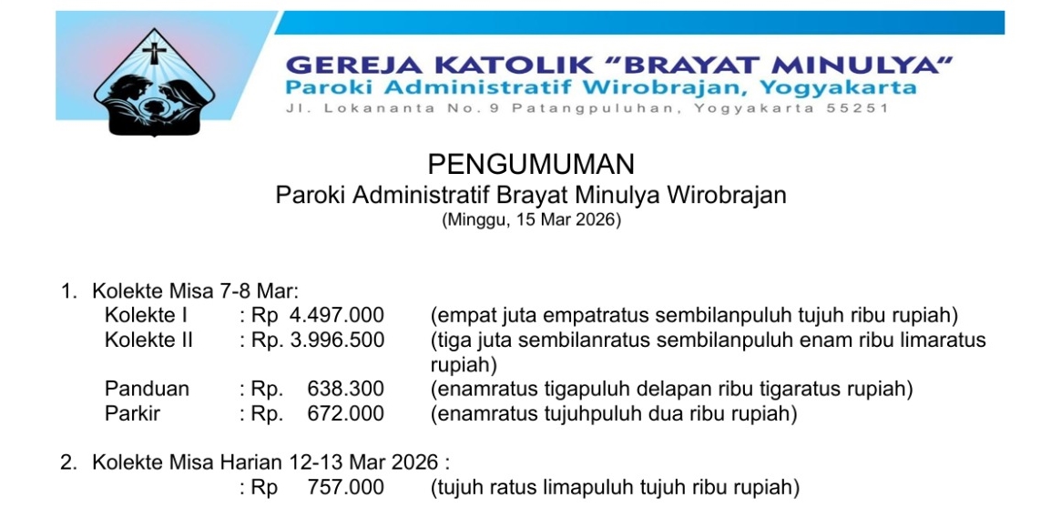 Pengumuman Mingguan 15 Maret 2026