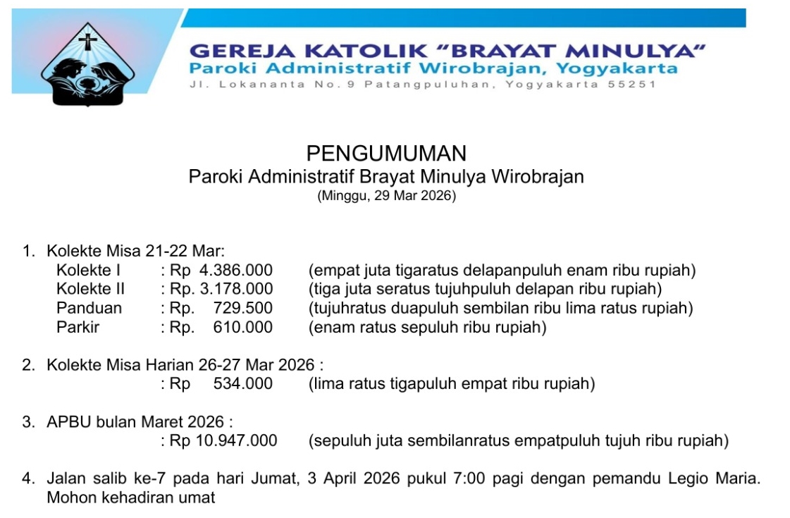 Pengumuman Mingguan 29 Maret 2026