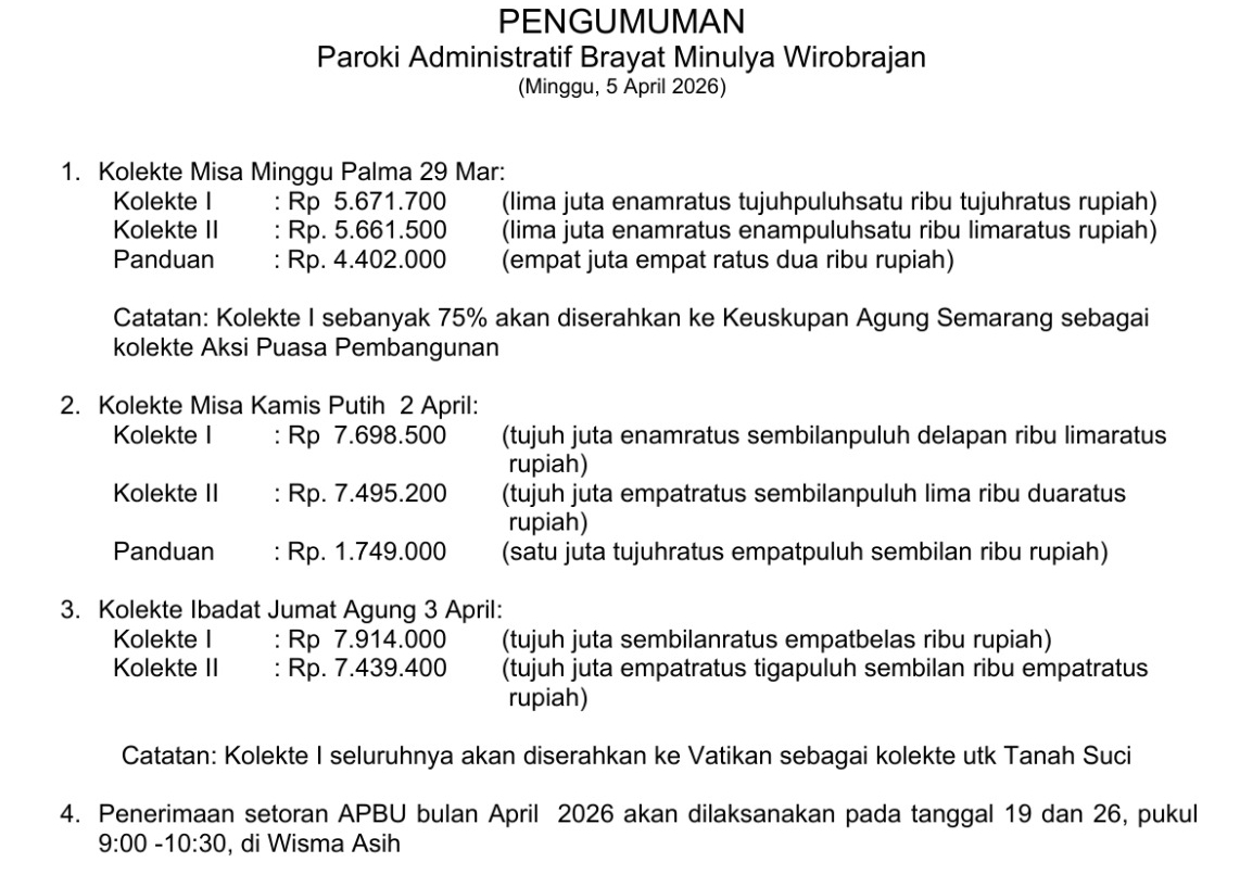 Pengumuman Mingguan 5 April 2026