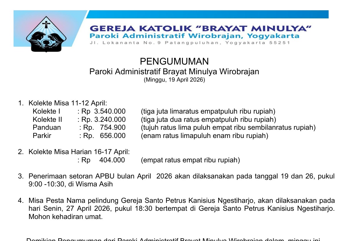 Pengumuman Mingguan 19 April 2026